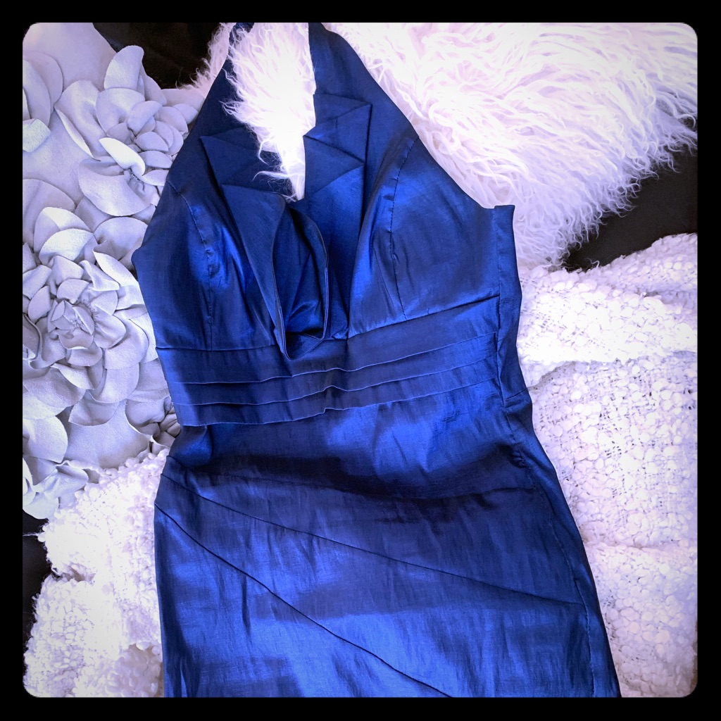 Romeo & Juliet Couture Halter Navy Taffeta Dress